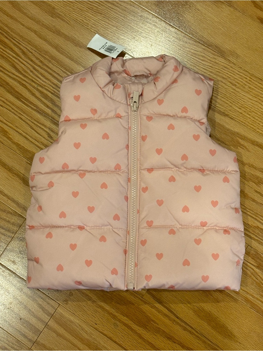 Old Navy NEW Light Pink Puffer Vest Heart Pattern Zip Front Baby 12-18 Months